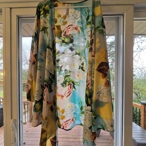 Melissa McCarthy Floral Cape with Yellow and Blue Accents 1X